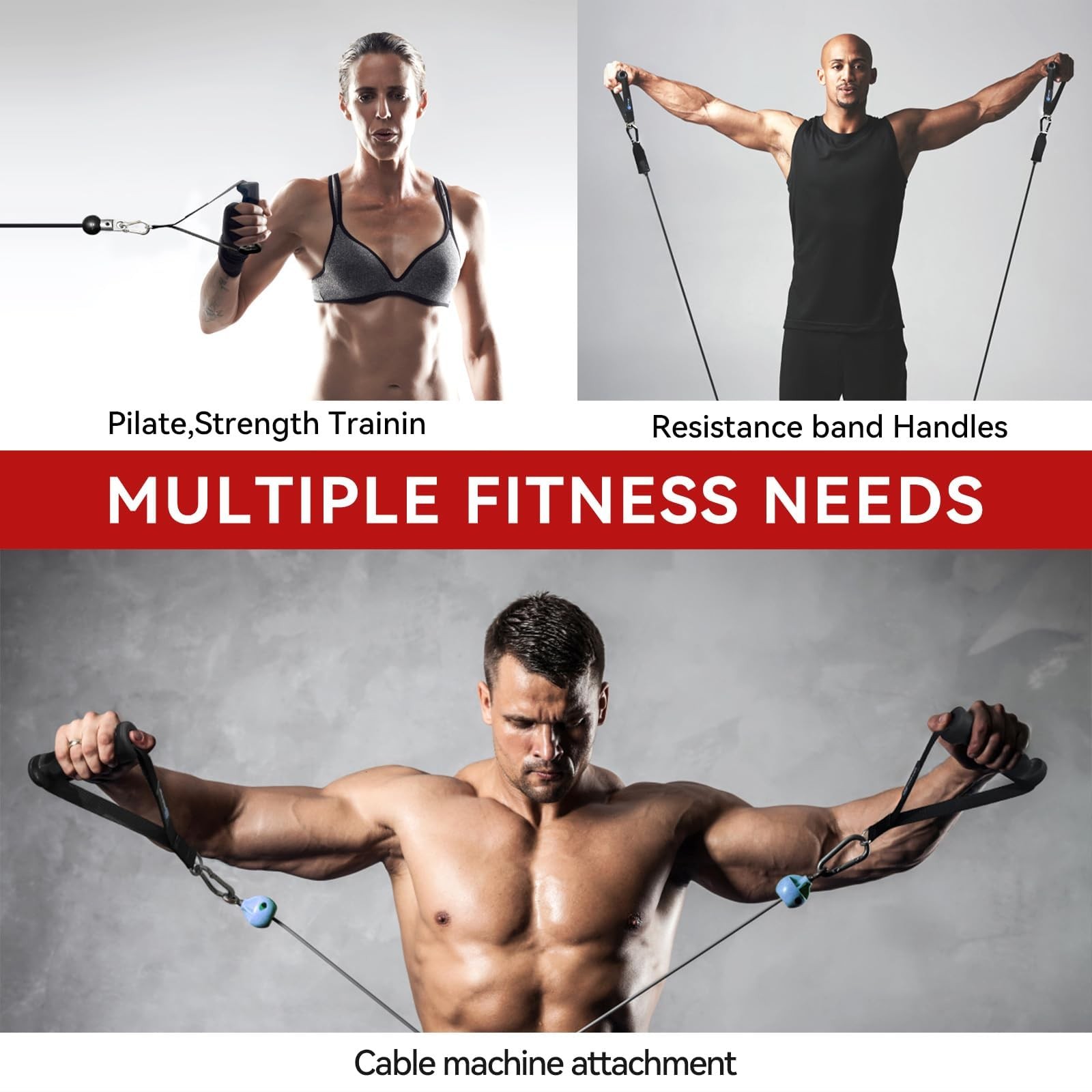 Exercise Handles - Ergonomic Gym Attachments for Cable Machine, Resistance Band