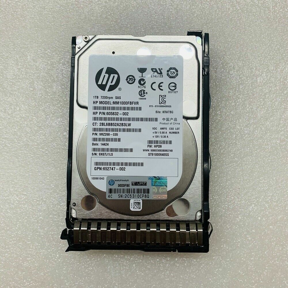 HP MM1000FBFVR 605832-002 653954-001 1TB 6G7.2K 2.5" SAS SC MDL HARD DRIVE G8/G9