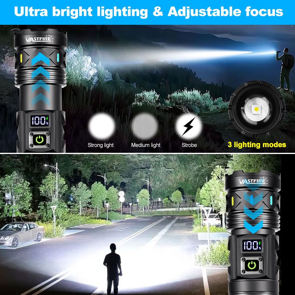 Long Range White Laser LED Flashlight Torch USB Charging Light Telescopic Zoom