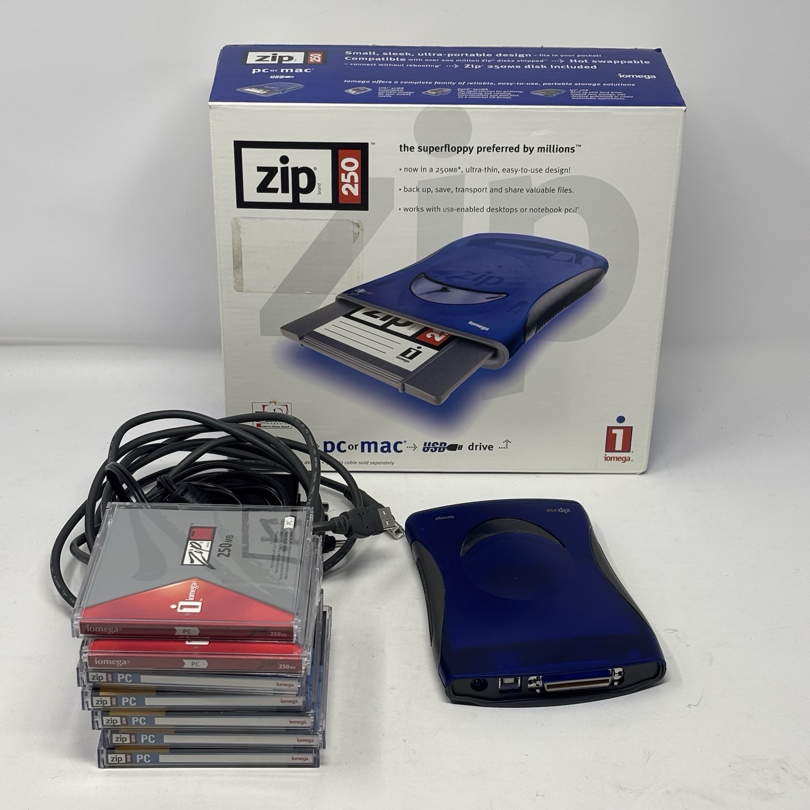 Iomega Zip 250 Z250USBPCM USB External Disk Drive AC **Read** Parts Or Repair