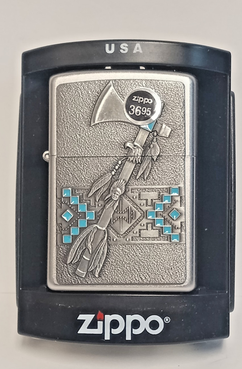 Zippo Lighter Tomahawk Axe Satin Chrome Pewter Unfired Orange Seal