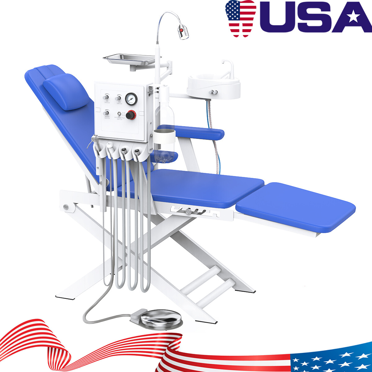 Portable Dental Folding Chair Air Turbine Unit 4Hole Rechargeable LED Oral Light