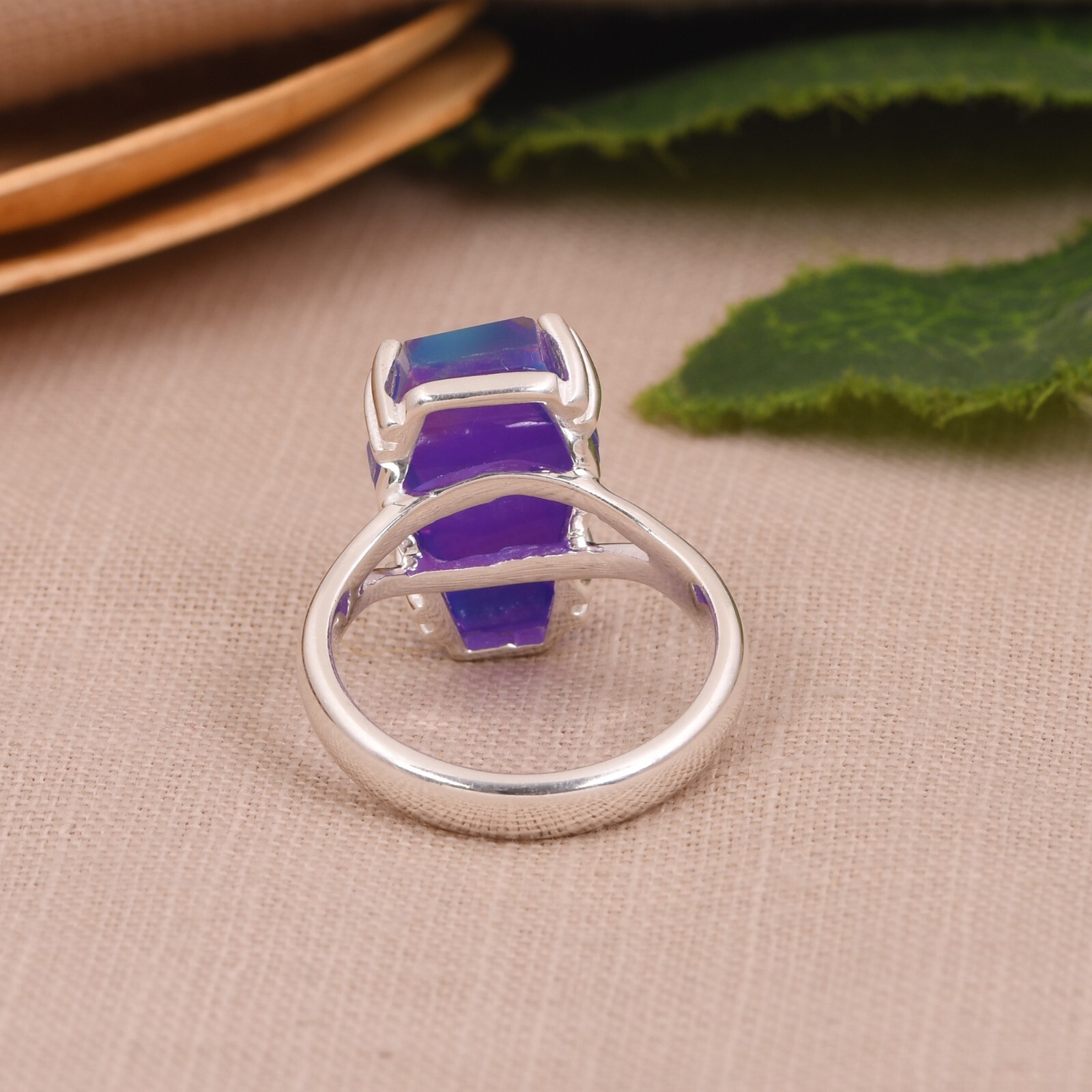 Nebula Opal Coffin Shape Engagement Ring 925 Sterling Silver Gift For Love