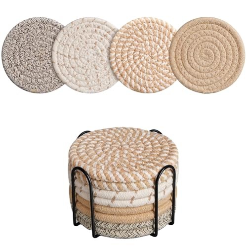 Coasters Set of 8 for Drinks with Holder,4 Colors Absorbent Multicolored