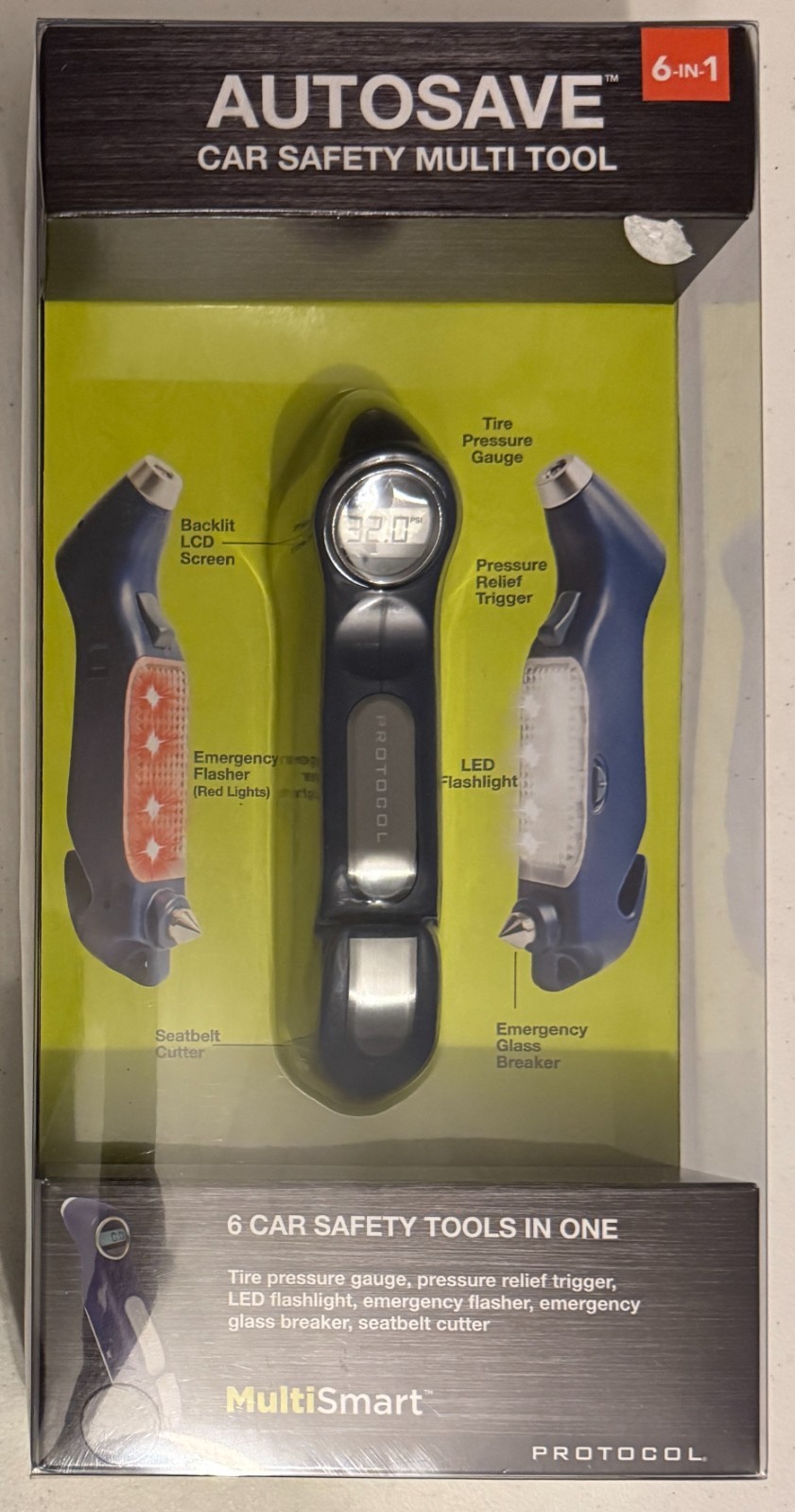 Autosave 6-in-1 Emergency Car Tool – Window Breaker, Seatbelt Cutter, Flashlight