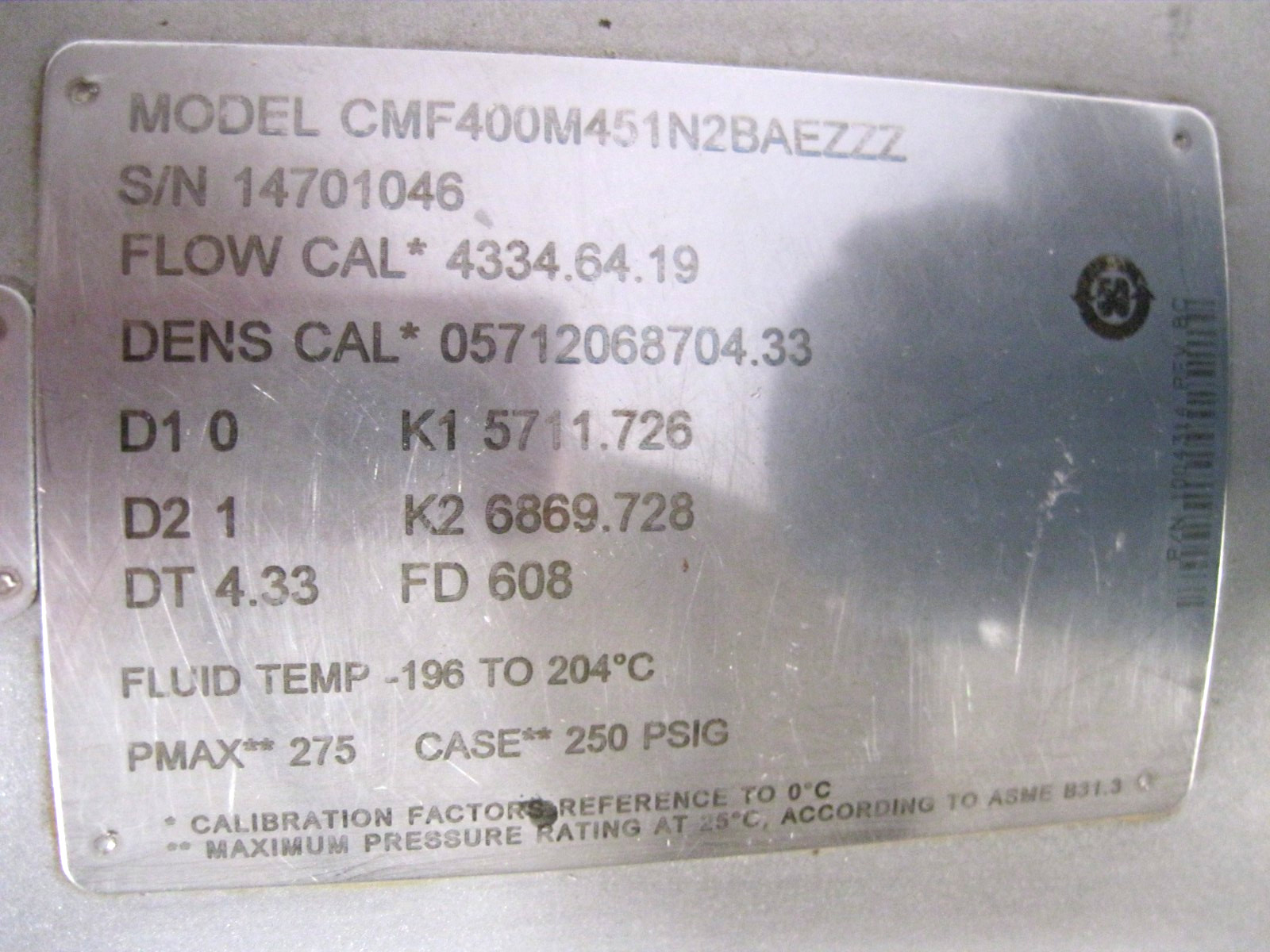 4" 150# Micro Motion CMF400 Sensor 800 Enhanced Core Processor CAL. Z74