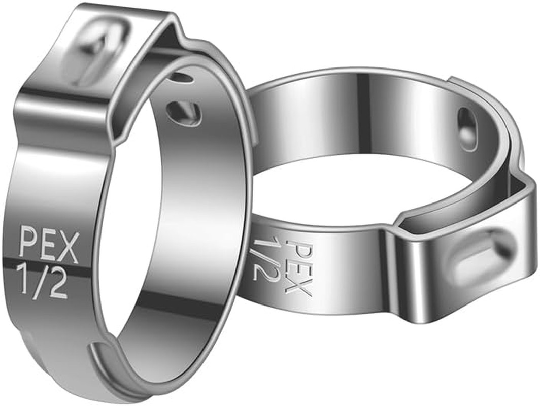 50 PCS 1/2 Inch PEX Cinch Clamp Rings, 304 Stainless Steel Single Ear Hose Clamp