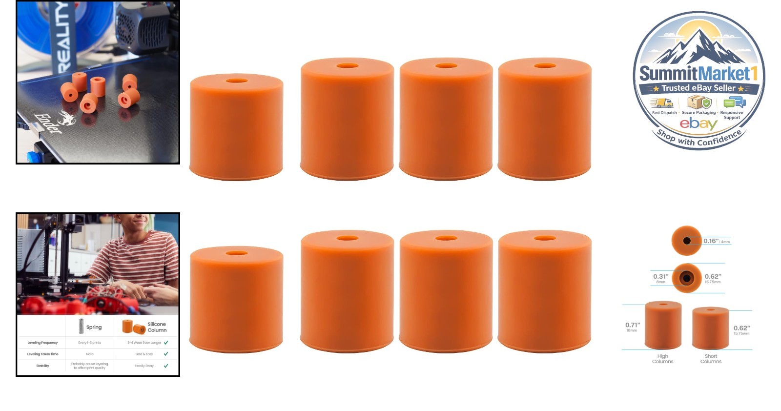 3D Printer Bed Leveling Silicone Mounts, 8PCS