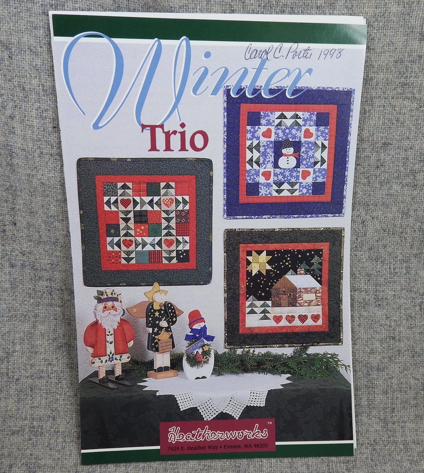 Winter Trio Snowman Hearts Cabin Pieced Wall Quilt Pattern Heatherworks Uncut