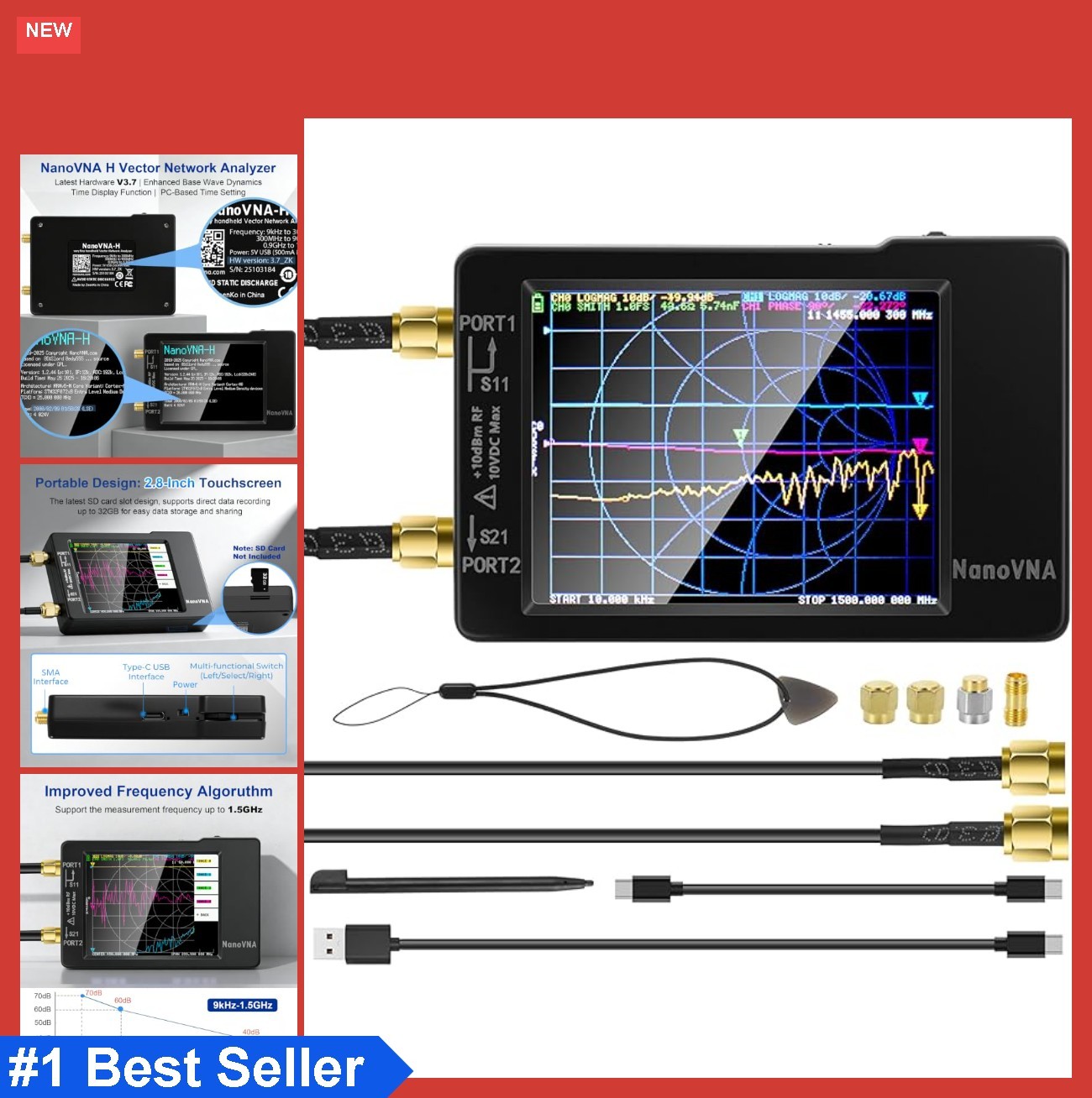 Vector Network Analyzer 9KHz-1.5GHz HF VHF UHF Antenna Analyzer SWR Phase Delay