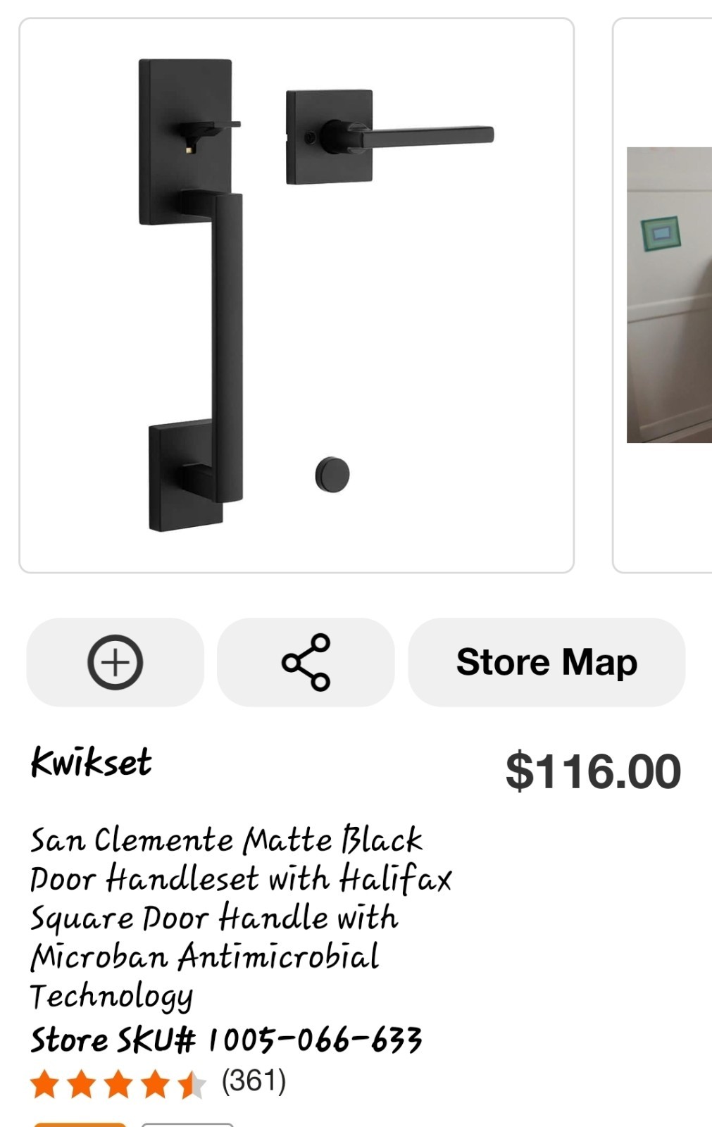Kwikset San Clemente Matte Black Handleset with Halifax Square Handle, Microban