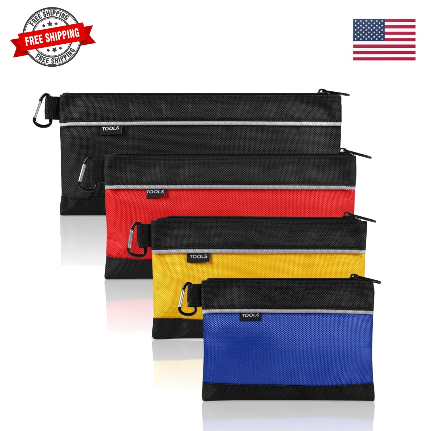 4 Pack Tool Pouch, Small Tool Bag with Zipper, 1680D Oxford Waterproof Multip...