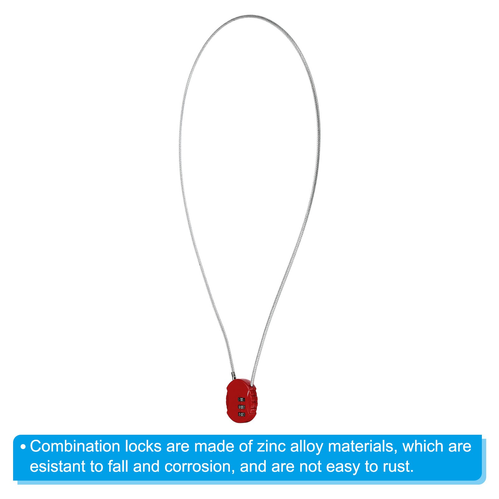 Small Combination Block 31.4", 1pc 3 Digit Luggage Lock, Red