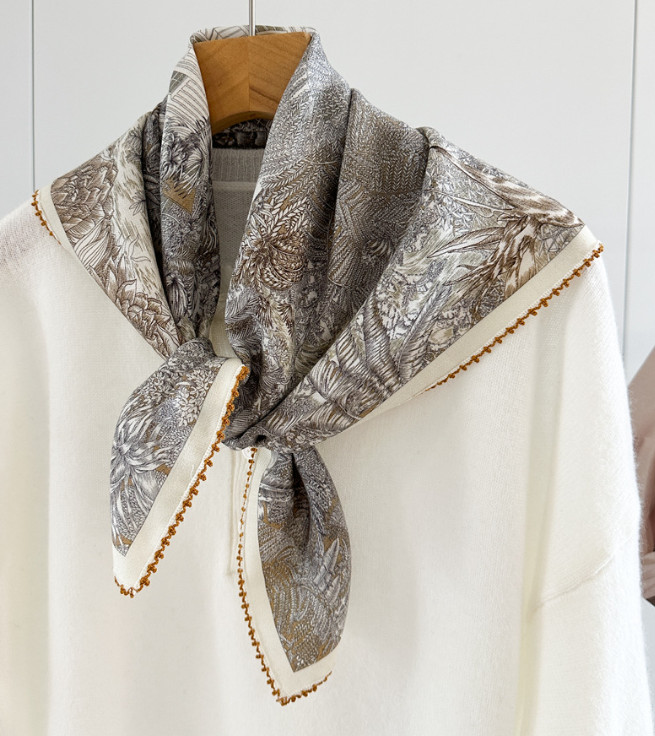 75% Cashmere 25% Silk Shawl Neckerchief rainforest Print Bandana 26'' Scarf Wrap