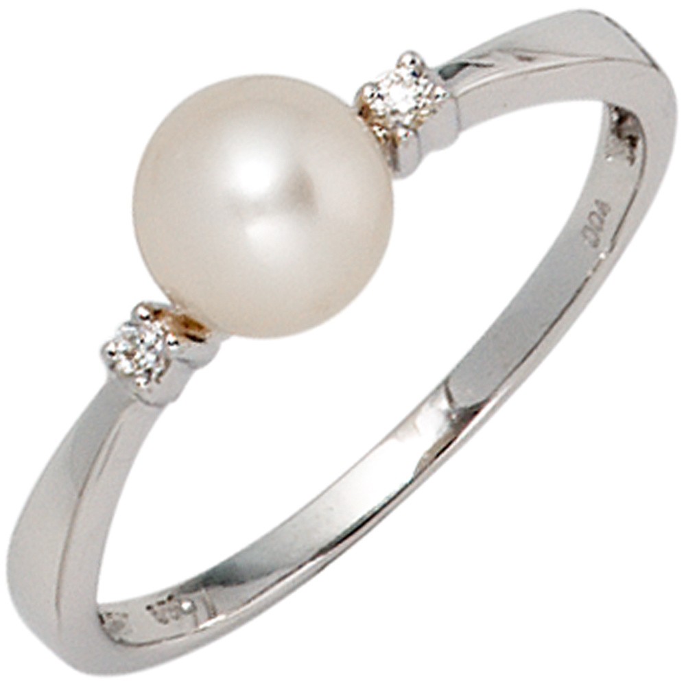 Jobo ladies' ring 585 gold White gold 1 freshwater pearl 2 diamonds brilliant pearl