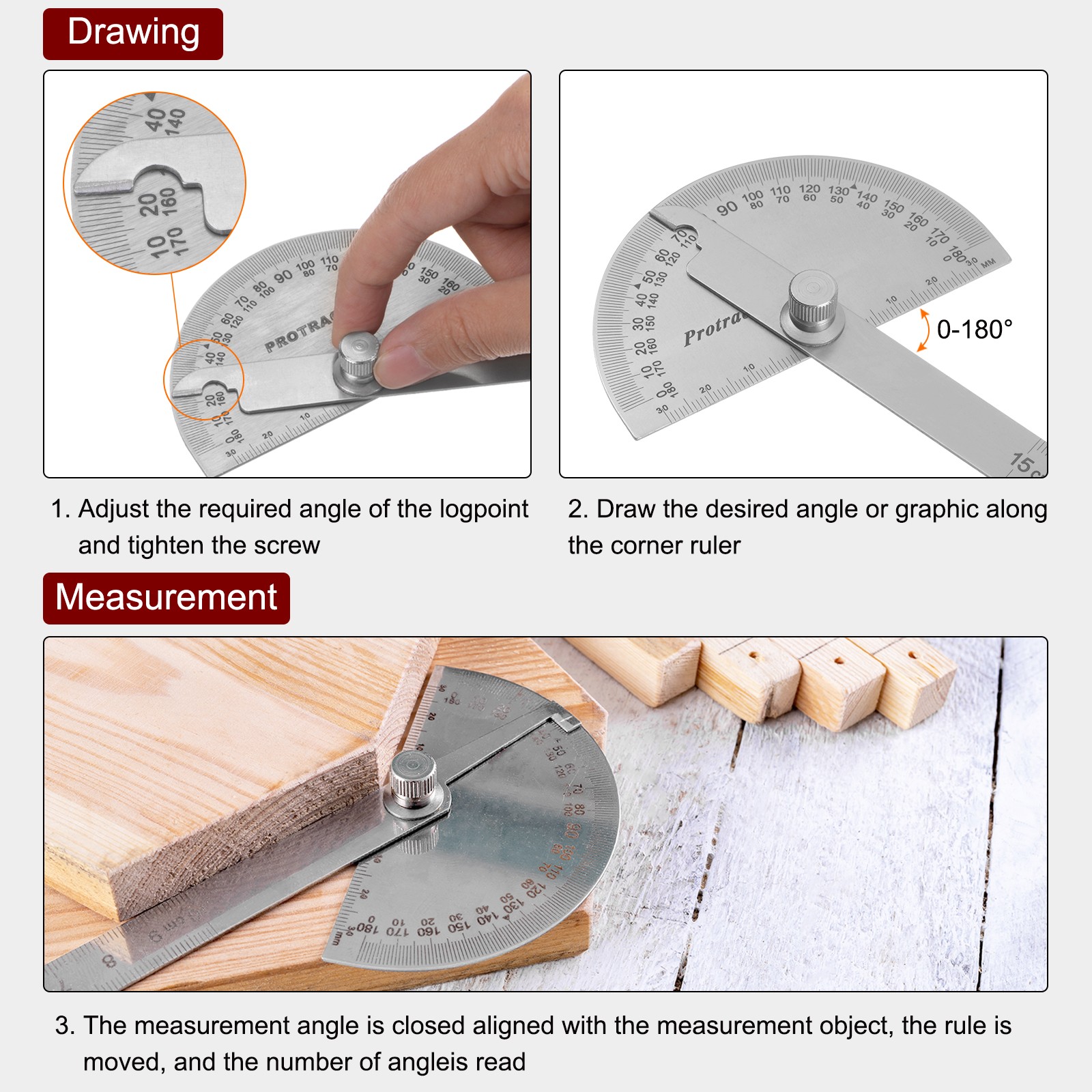 Angle Protractor 0-180 Degrees Round Head Finder Measuring Ruler with 15cm Arm