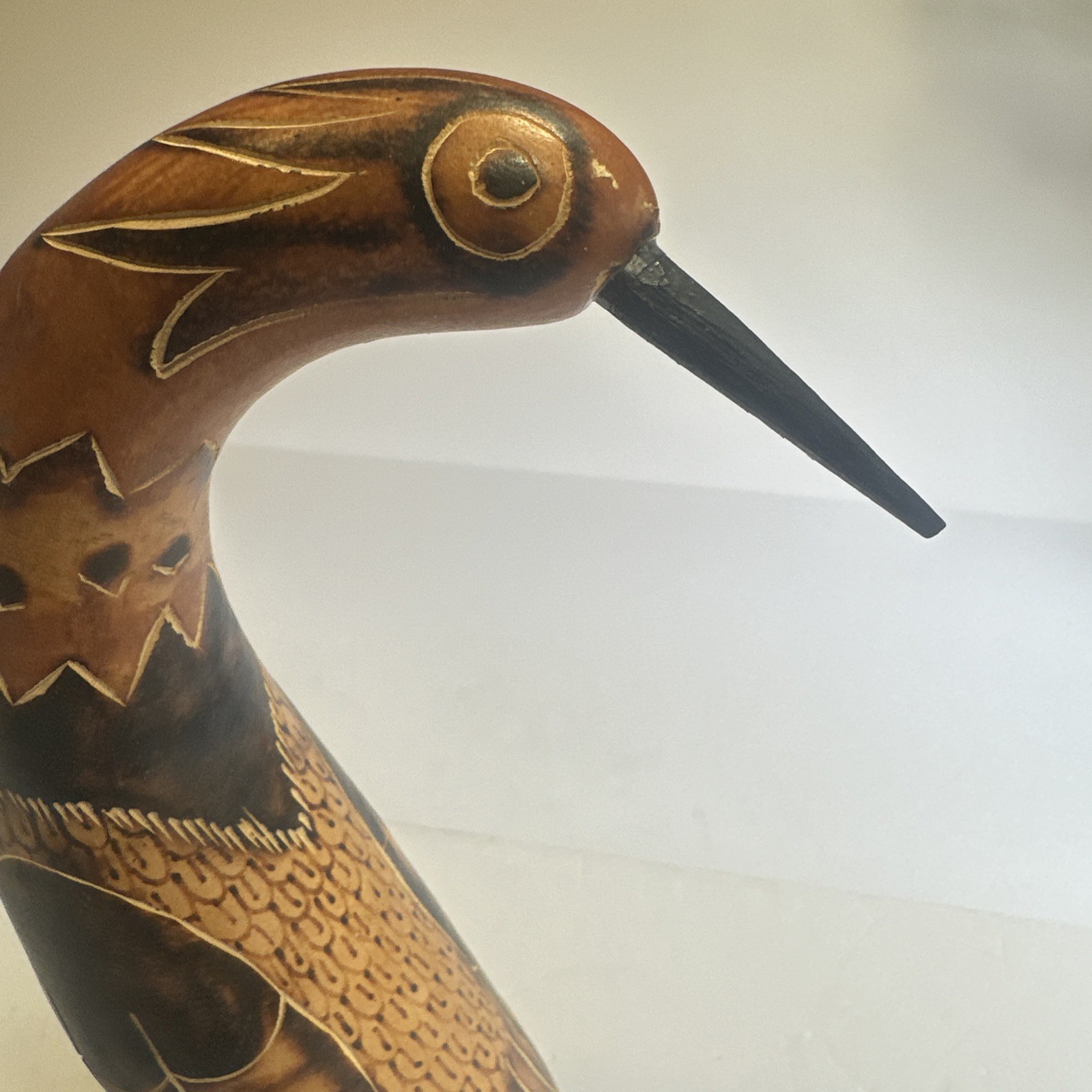 Hand Carved Peruvian Gourd Bird Primitive 9” Tall
