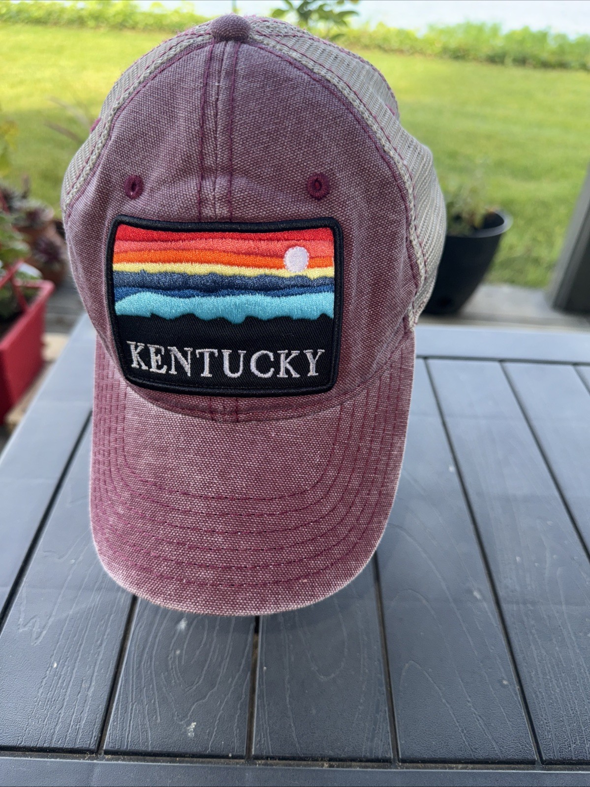 Kentucky Multi-Color Sunset Patch WashedMaroon White Trucker Hat cap SnapBack
