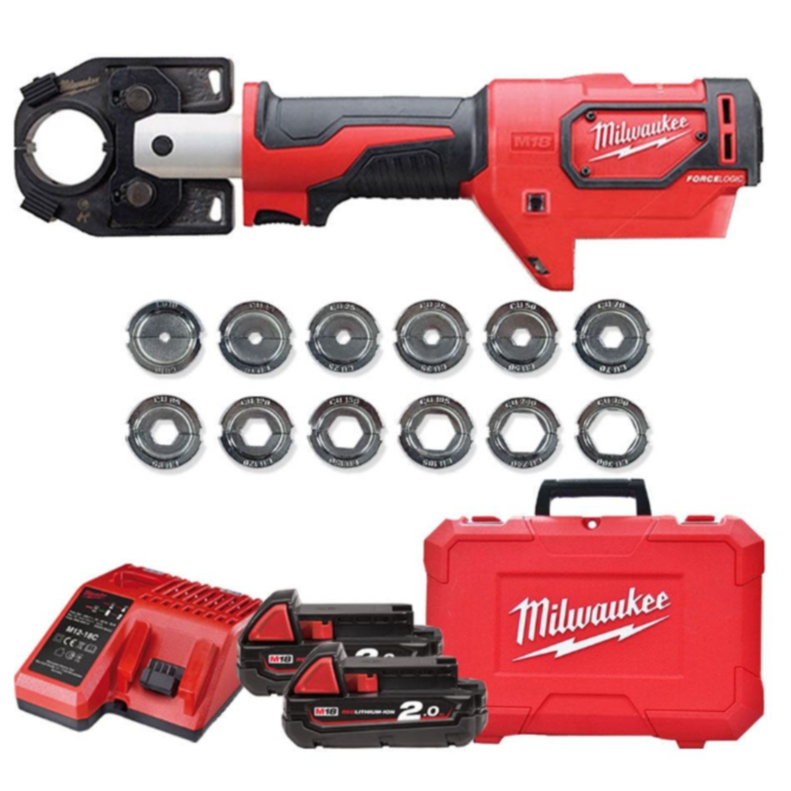 Milwaukee M18 HCCT-202C Complete Hydraulic Cable Crimper Kit 10-300mm²