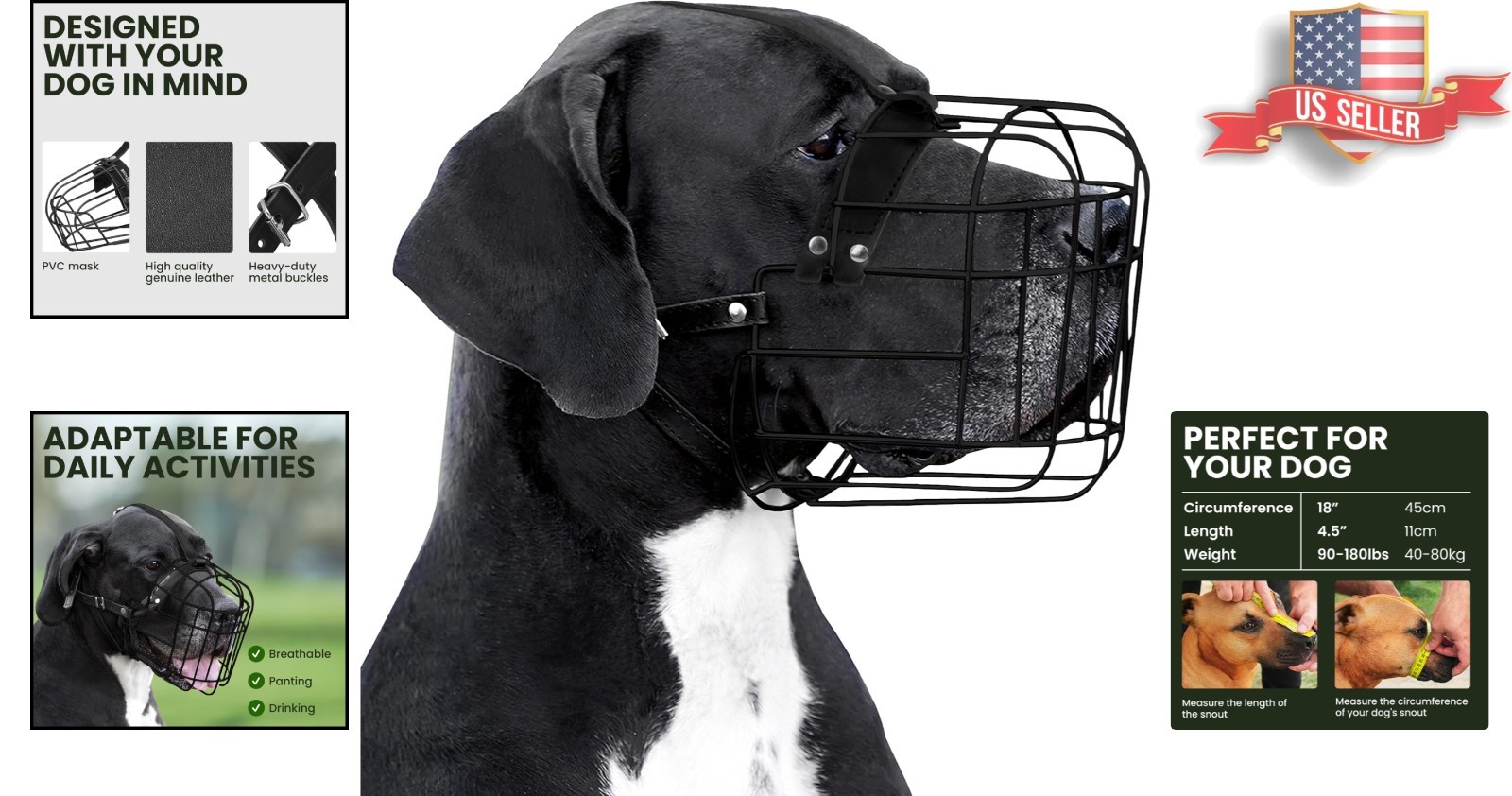 Safety First: Breathable Wire Basket Muzzle for Large Breeds with Adjustable Fit