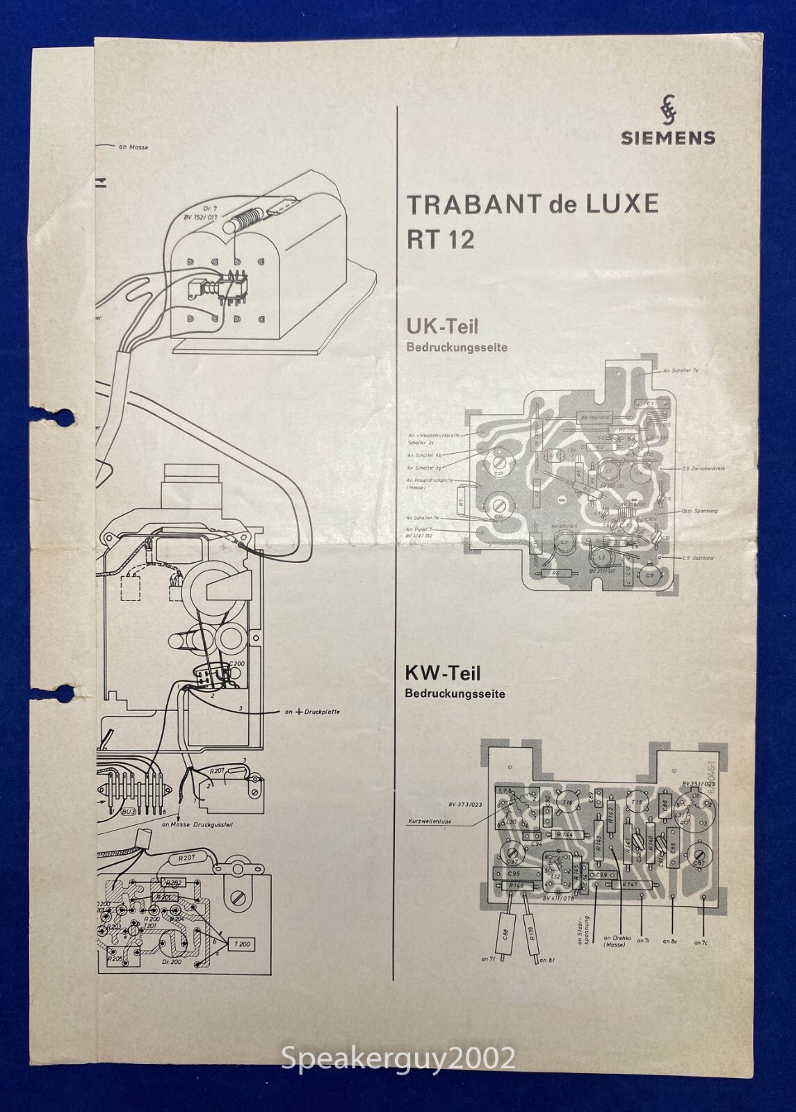 Original Siemens Trabant de Luxe RT12 Service Manual -- German