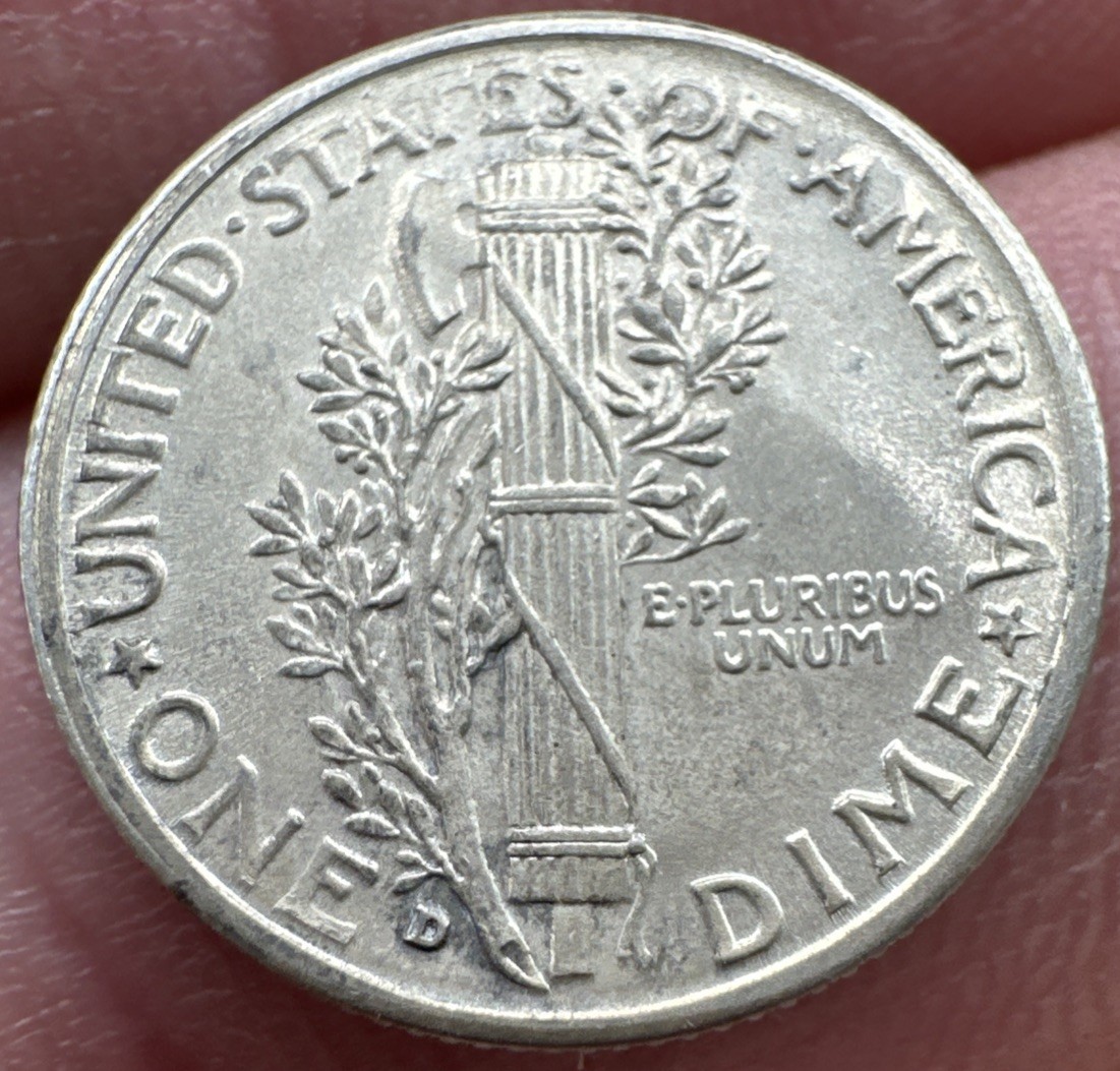 1935 D 10c Mercury Silver Dime Full Split Bands, Uncirculated