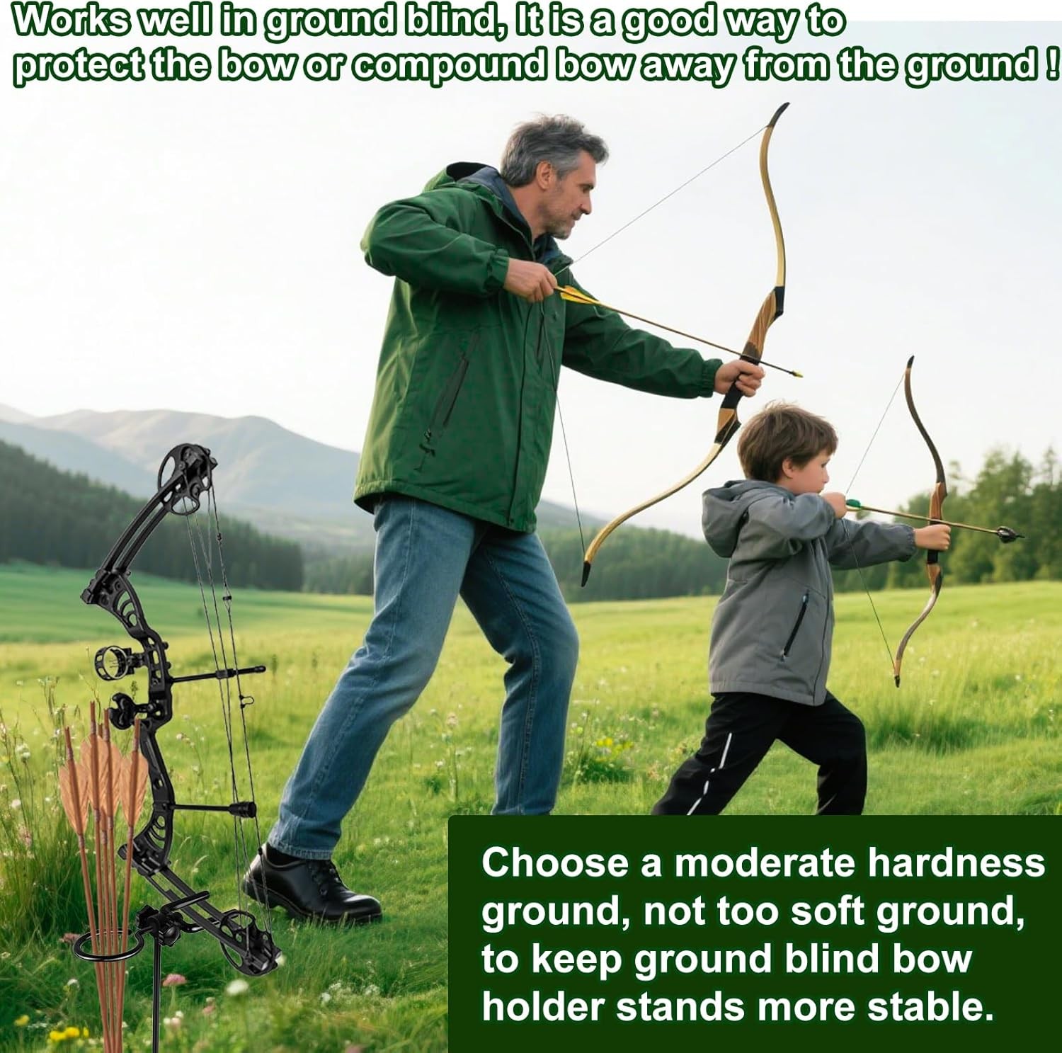 Ground Blind Bow Holder with 360-Degree Rotating Arrow Ring - 1 Pack