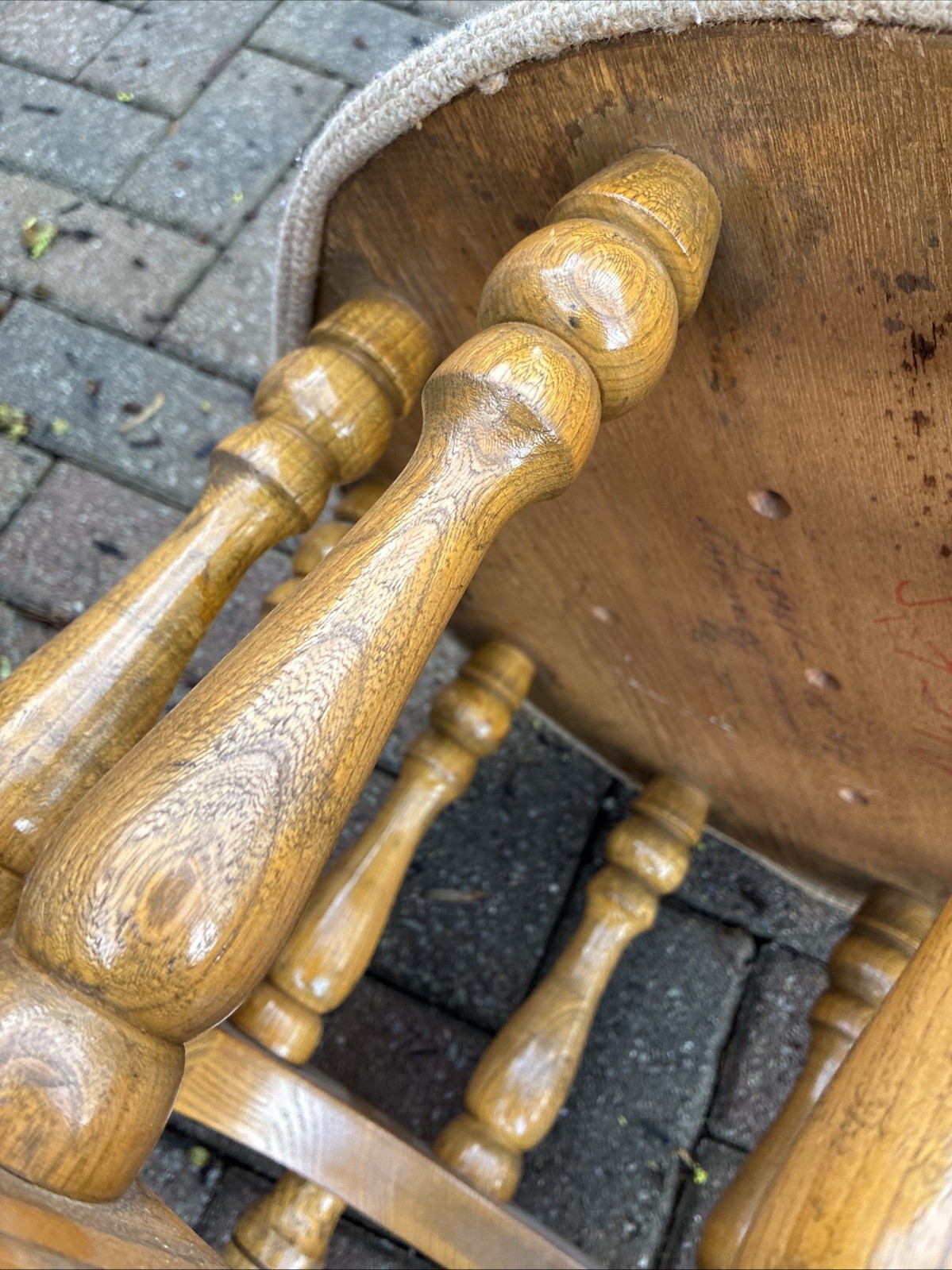 Antique Turned Spindle Oak Foot Stool Bench Dated ‘68 Sturdy