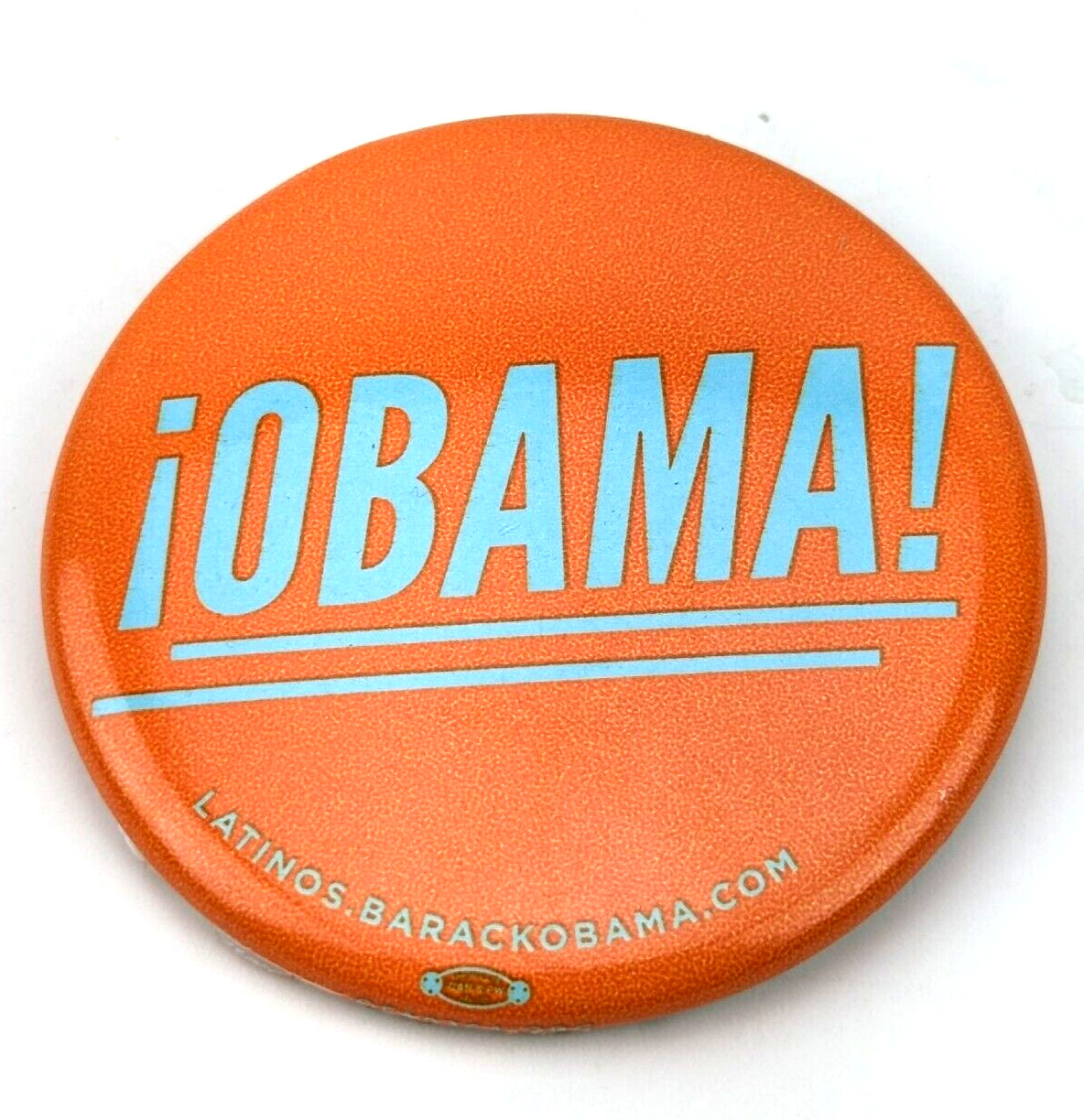 Orange Pinback Button !OBAMA! Logo Latinos for Obama Political Democrat Badge A1