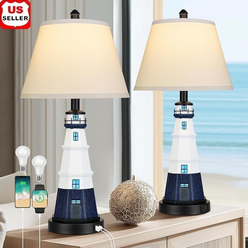 Nautical Desk Lamp Set of 2 Coastal Resin Lamps Reading Light Bulbs Included