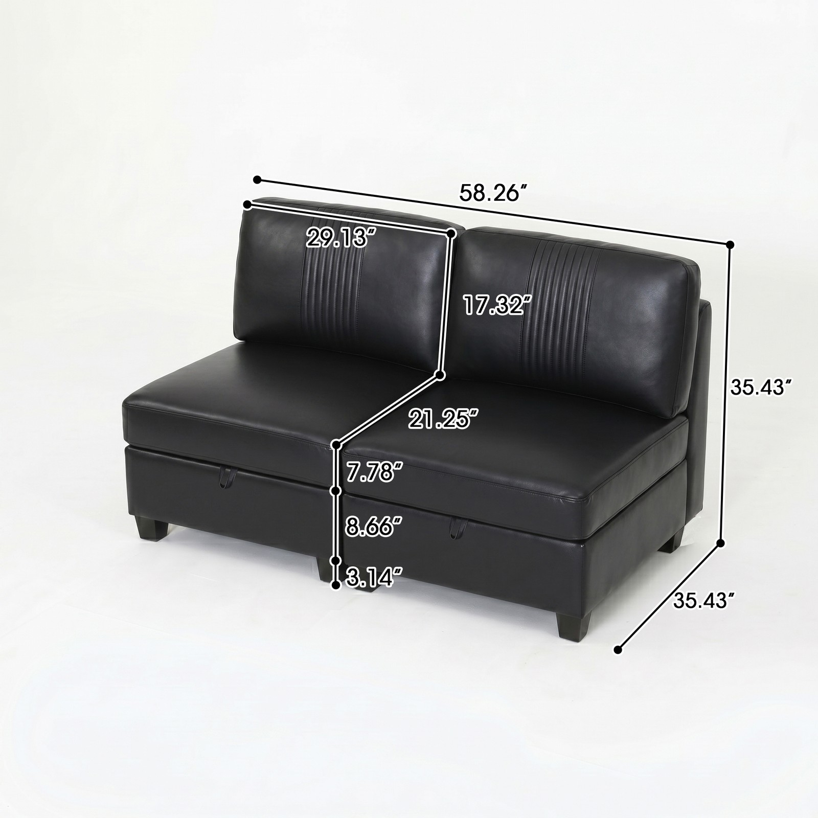 Modular Sofa 2-Seat PU Convertible Sleeper with Storage, 29.1"W