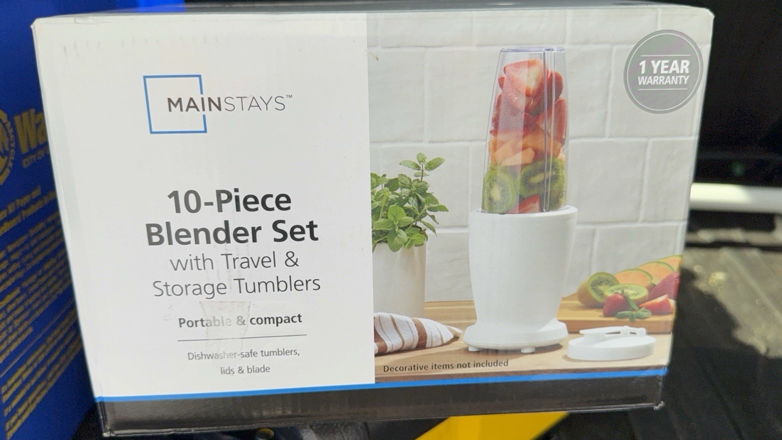 Mainstays 10-Piece Blender Set 300W White w/ Travel & Storage Tumblers + Lids