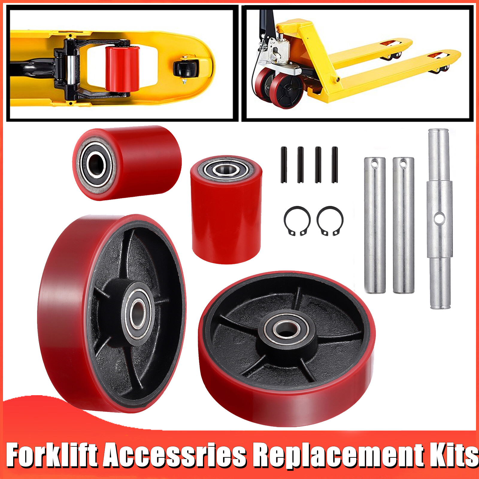 Pallet Jack Lift Truck Steer Load Wheels Replacement Kits Full Set with Bearings