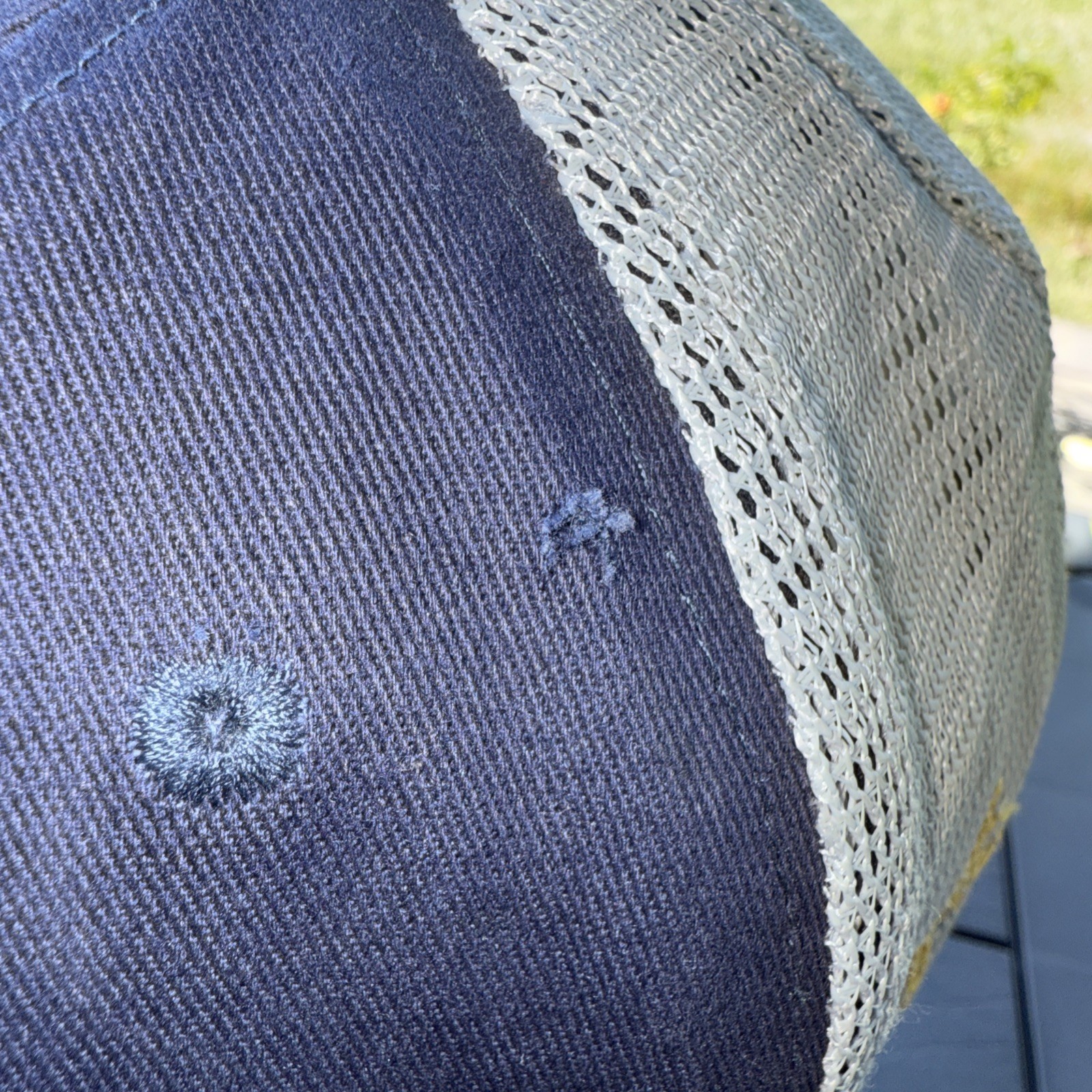 Fish MultiColor on Navy Hat Cap SnapBack, some distressed damage on Front.
