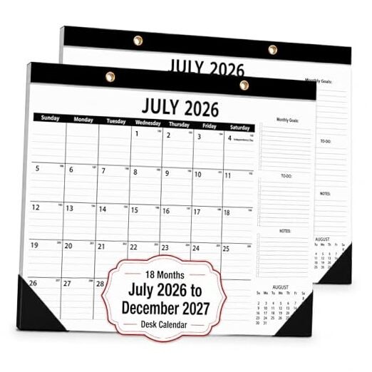 2-Pack Desk Calendar 2026-2027 - Two 18-Month Large Monthly Calendars (July