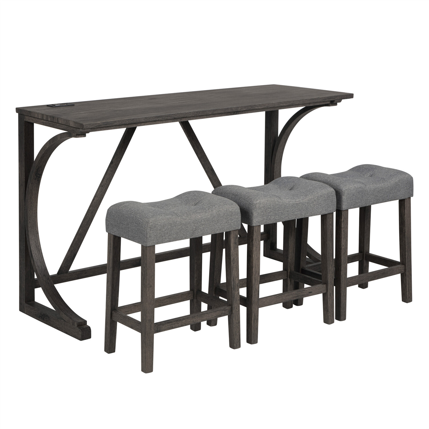 4 Piece Bar Table Set Counter Height Kitchen Dining Table w/ 3 Upholstered Stool