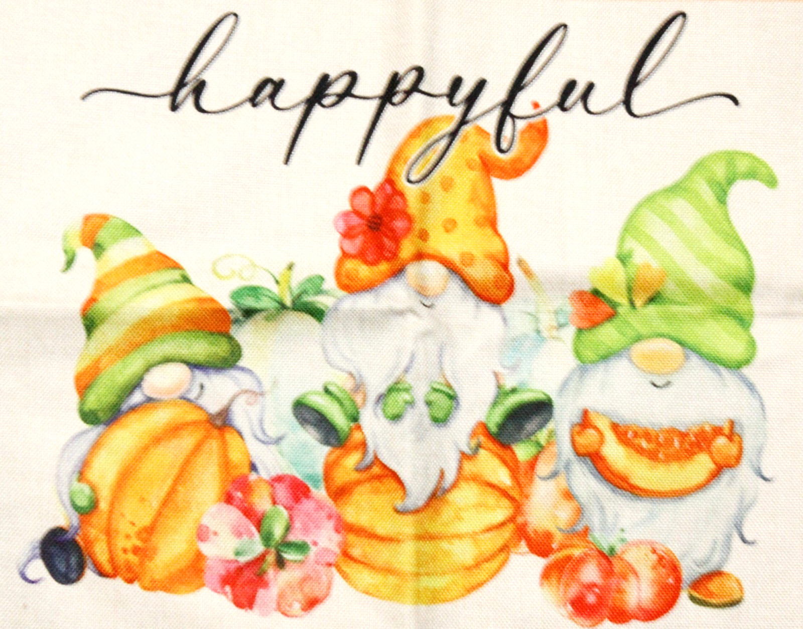 Happyful Thanksgiving Gnomes Pillow Cover w Zipper Woven Fabric 17" Square New
