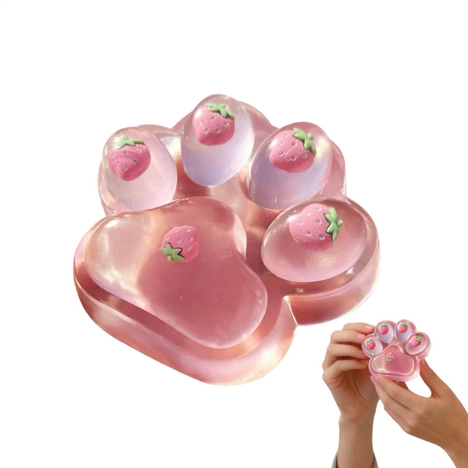 Pink Large Strawberry Cat Paw Squeeze Toys Slow Rebound Sensory Toy