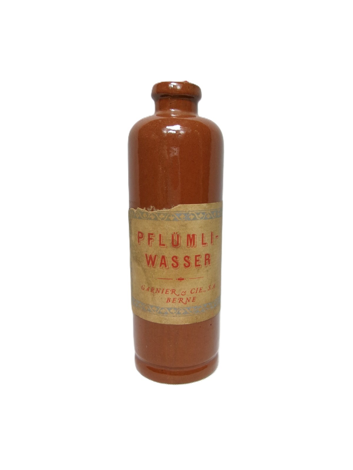 Sm. 5” Antique Plum Brandy/Schnapps Earthenware Pottery Bottle, RARE - - [G3]