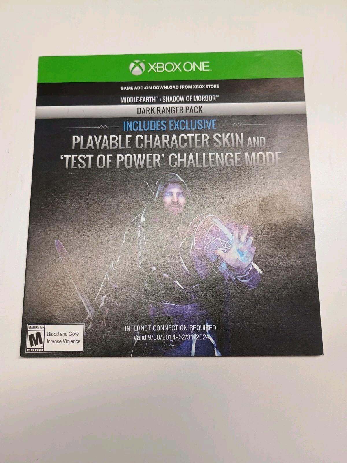 Middle Earth Shadow of Mordor Xbox DLC Character skin and Test of Power mode