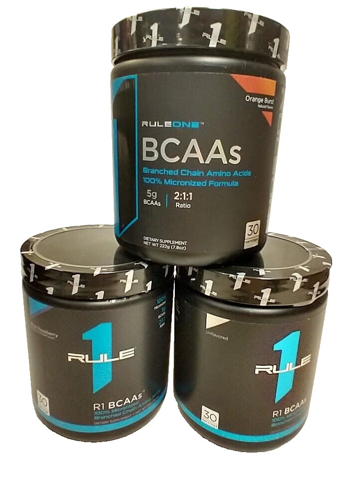 3 Pack Rule 1 BCAA 30 Serv 2:1:1 Amino Acid 100% Micronized No Filler Gluten Fre