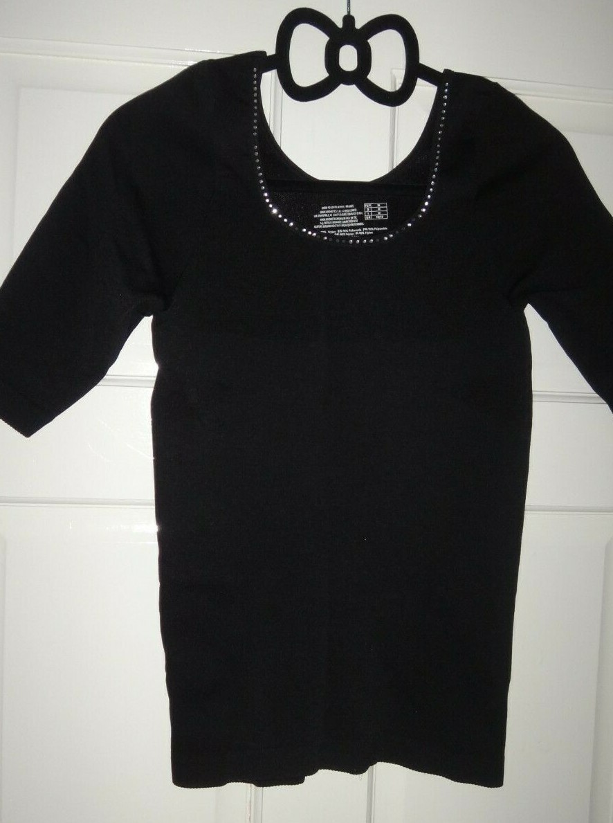 Women’s Avon Black Body Shaping Slimming Top Jeweled Neckline Size M, UK 10-12