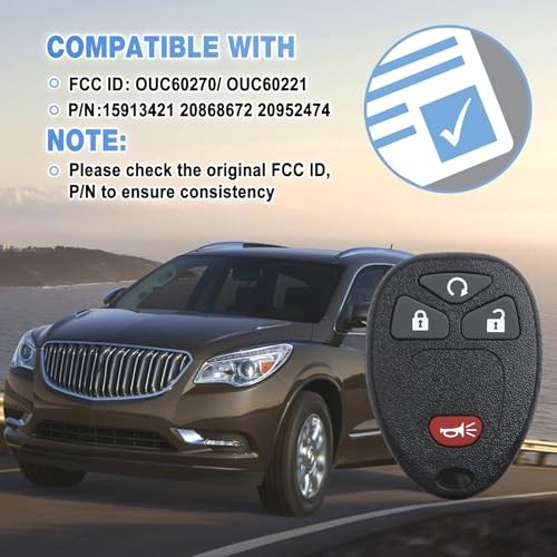 Key Fob Keyless Entry Remote Replacement for Chevy Silverado 4 Buttons