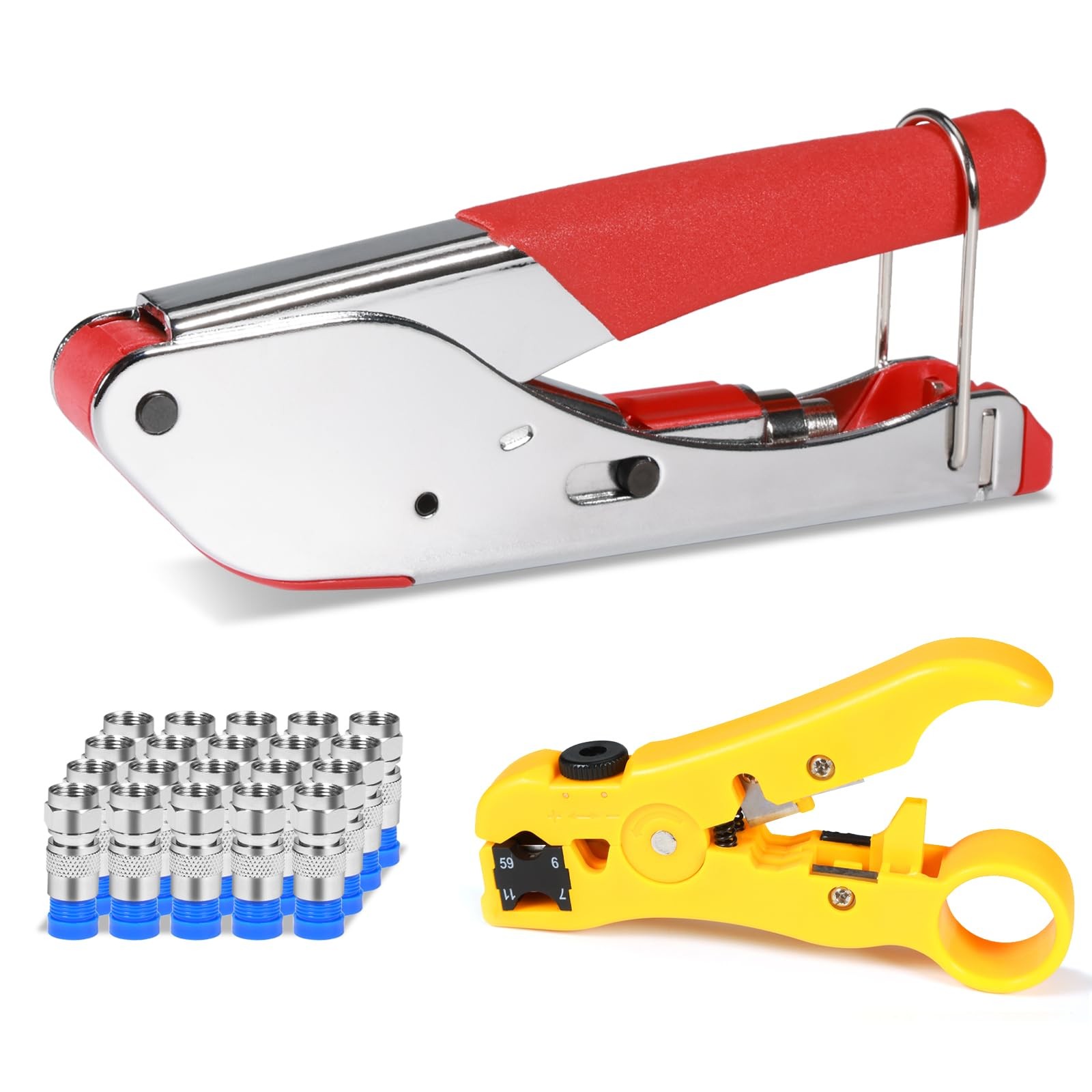 Coax Cable Crimper Kit Coaxial Cable Rg6 Compression Tool Kit With 20pcs F Rg6 C