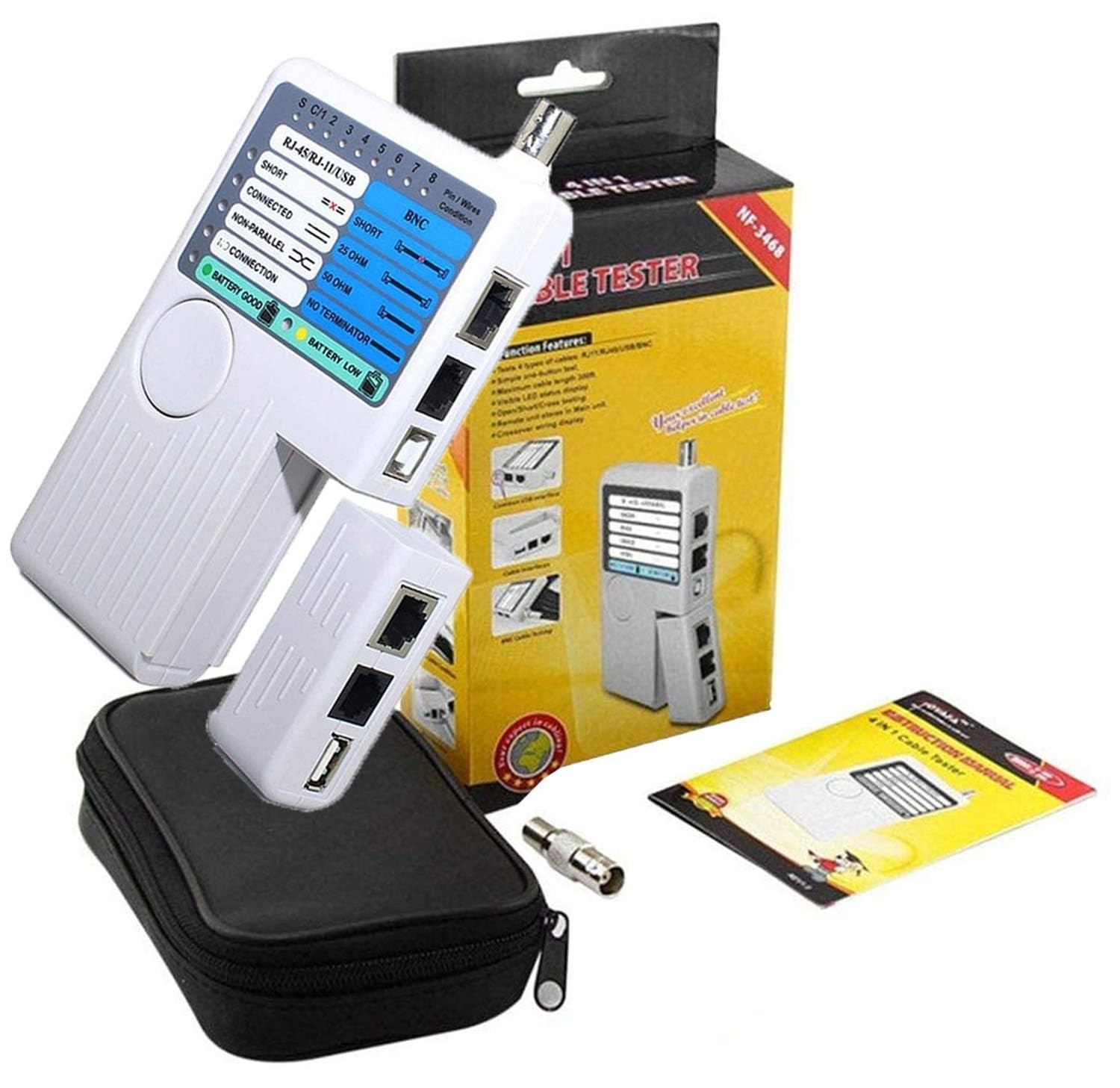 Compact NF-3468 Multi-Cable Tester for RJ45, RJ11, BNC - Remote Functionality