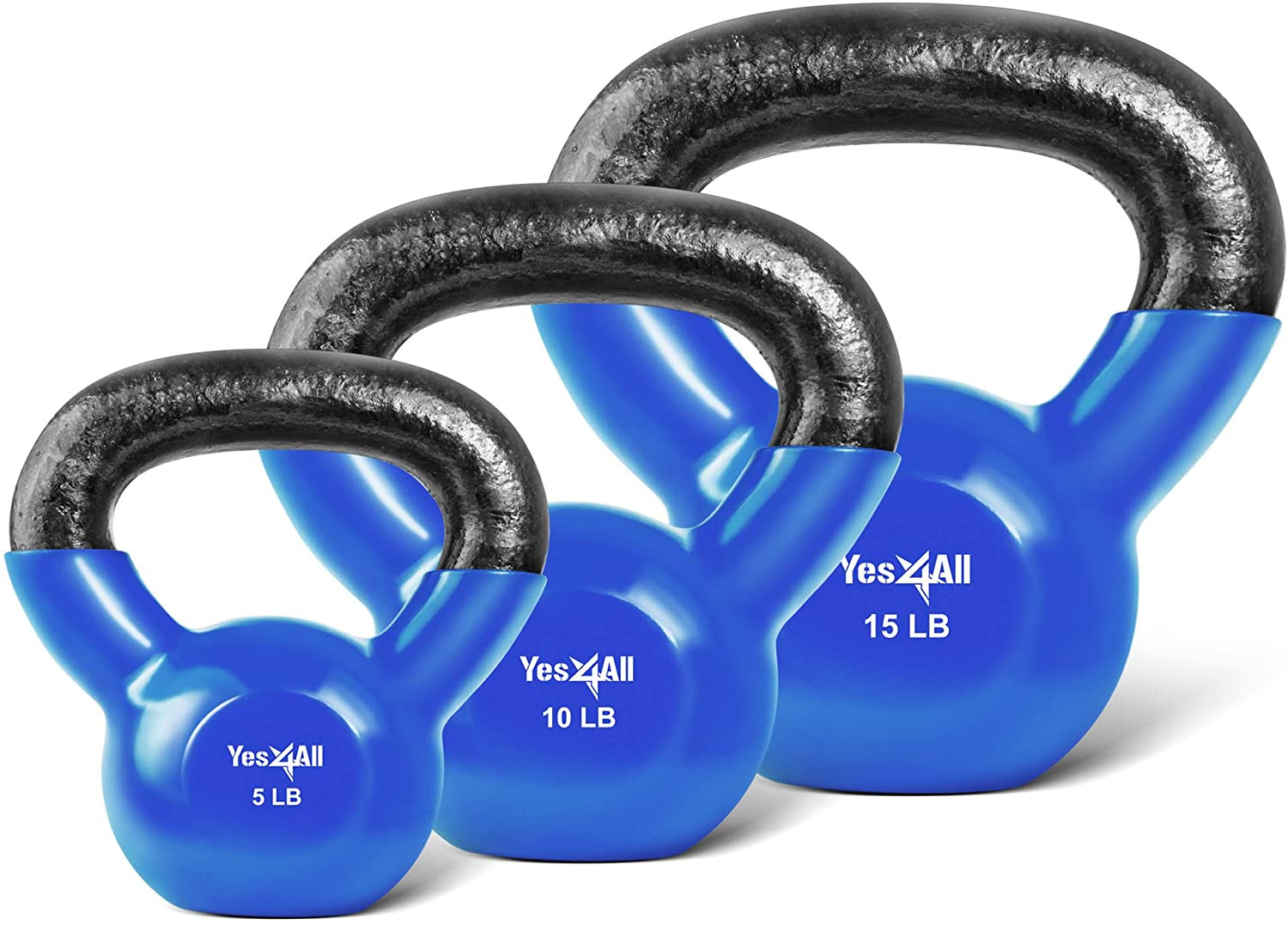 Kettlebell, Vinyl Coated Kettlebell Cast Iron Sets with Stable Flat Bottom for F