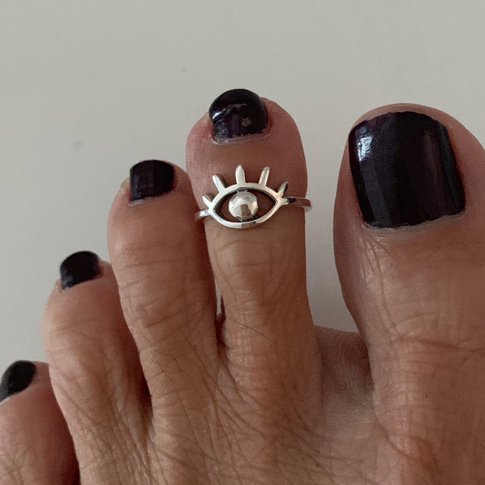 Sterling Silver Eye Toe Ring, Silver Rings, Evil Eye Jewelry, Eyelashes Ring