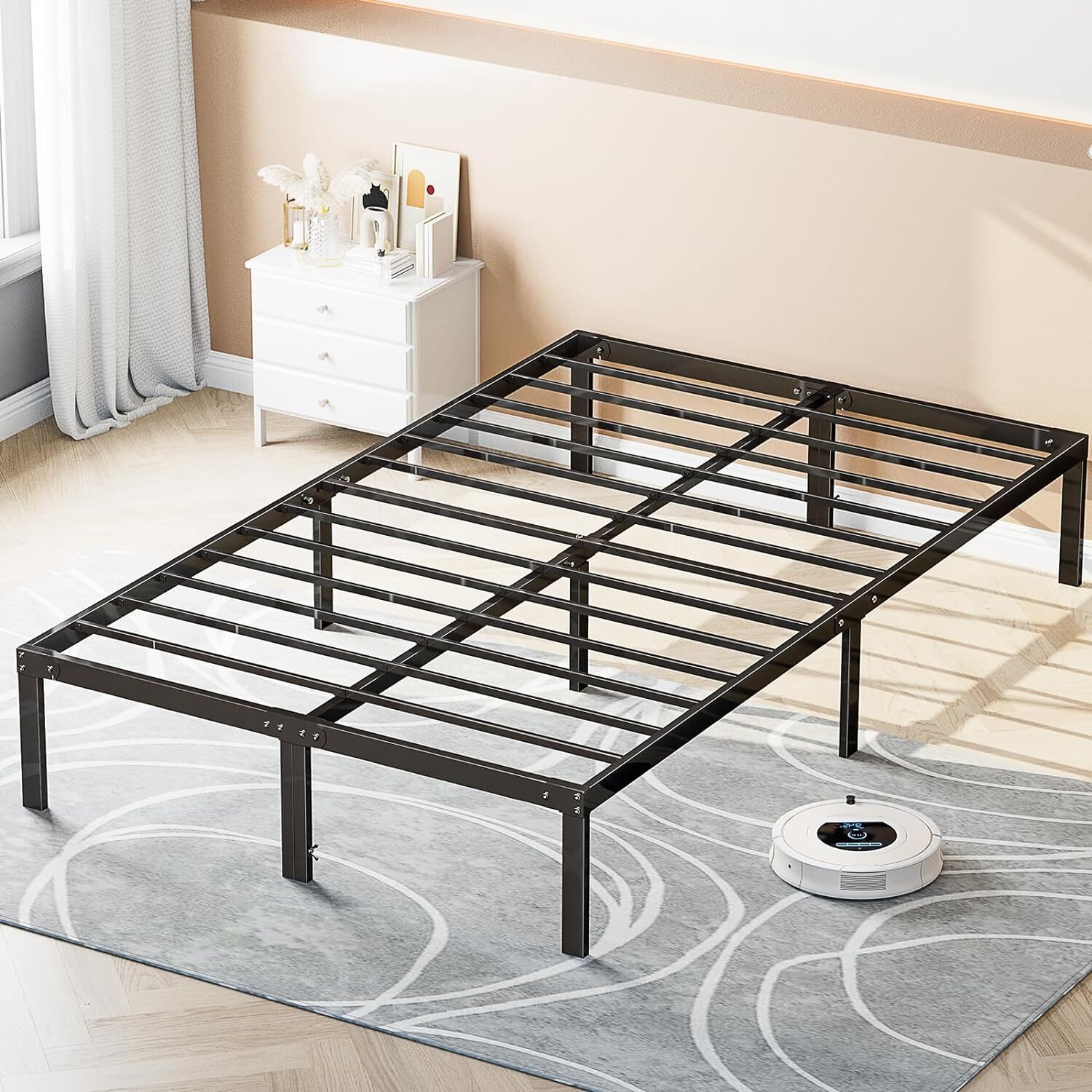 Full Size Metal Bed Frame Queen King Sturdy Steel Slat Support Metal Bedstead