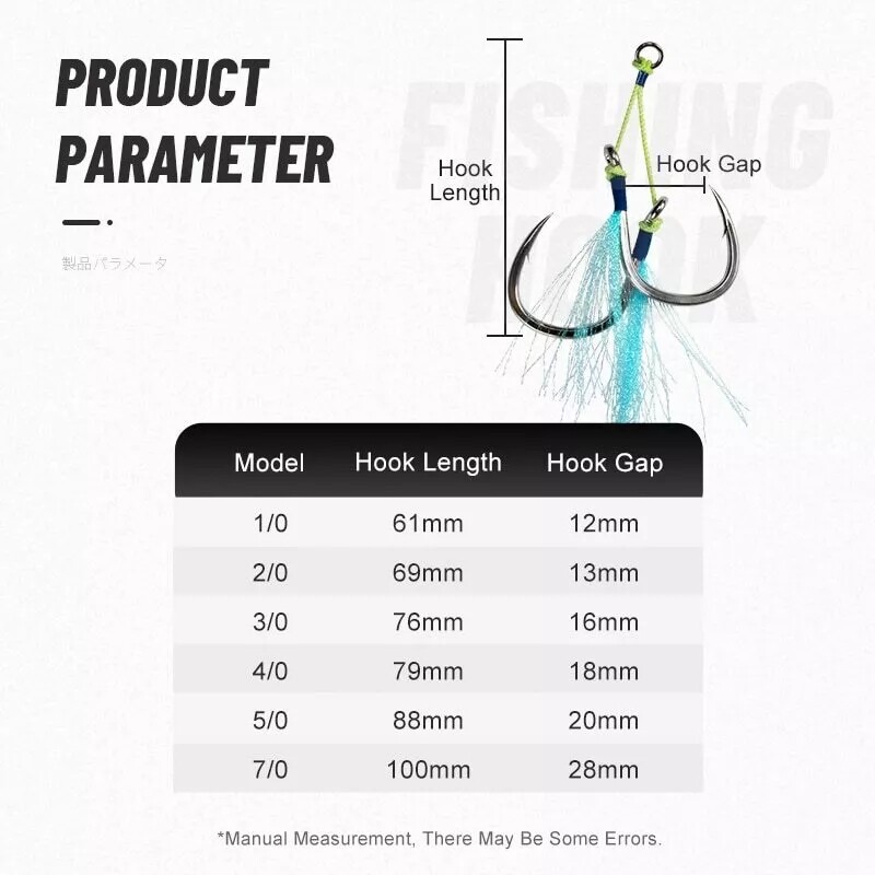 10pair Cast Jigs Assist Hook Barbed Double Jig Hooks UV Glow Feather Fishhook