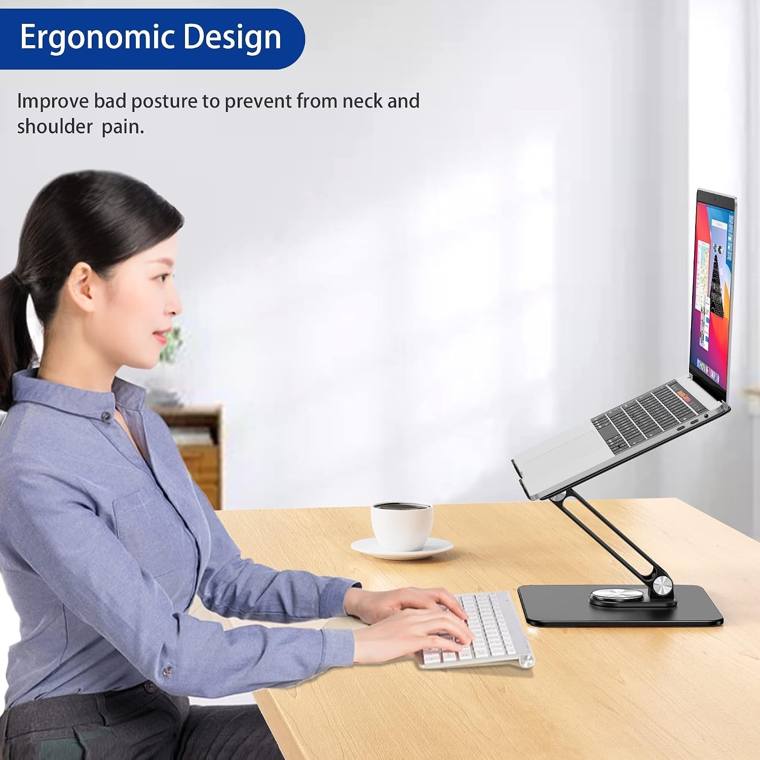 Laptop Stand with 360 Rotating Base, Ergonomic Adjustable Notebook Riser, Fol...